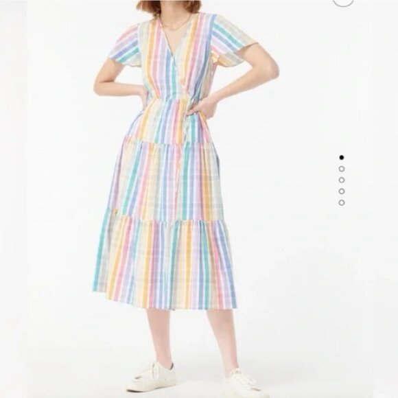 J.Crew • Rainbow Faux Wrap Seersucker Gingham Midi Dress • Size 6 - Picture 1 of 8